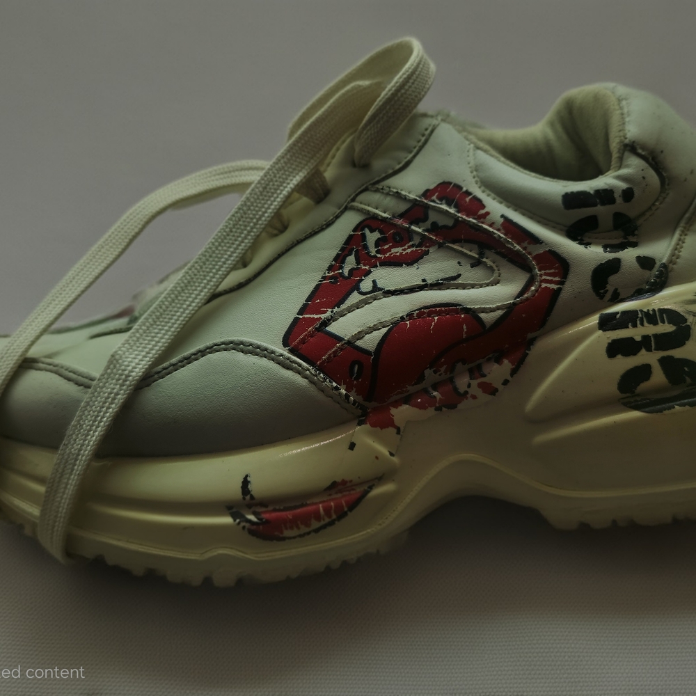 Cream Sneakers with Red Graphics
